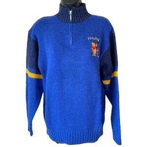 Vintage Disney Pooh & Piglet Embroidered Wool Blend Quarter Zip Sweater